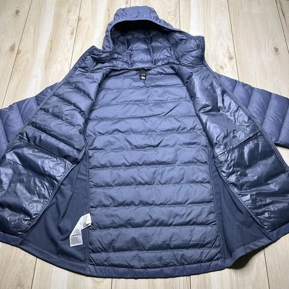 Eddie Bauer 550 Down Puffer Jacket Mens Medium Gray Hooded Lightweight Packable - Picture 10 of 14